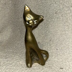 Vintage Brass MCM Cat Statue 6.5" Tall Siamese‎ E3
